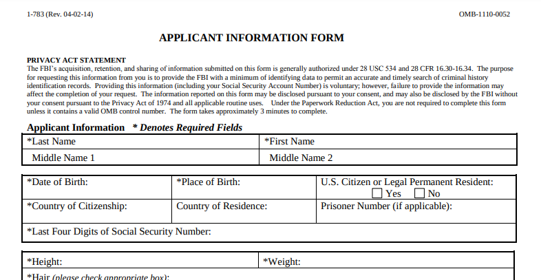 APPLICANT INFORMATION FORM (I-783)