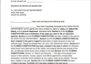 SAMPLE AFFIDAVIT OF NOTICE OF INJUNCTION (DO NOT DETAIN LIST)