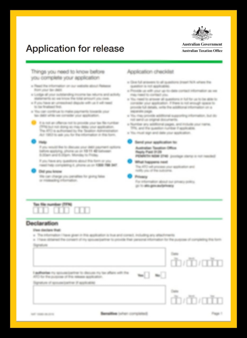 APPLICATION FOR RELEASE FROM TAX DEBT (AUSTRALIA)