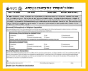 Certificate of Exemption Personal Religious (Vaccine Exemption for Child/Children)