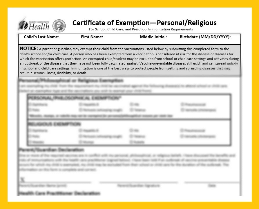 Certificate of Exemption Personal Religious (Vaccine Exemption for Child/Children)