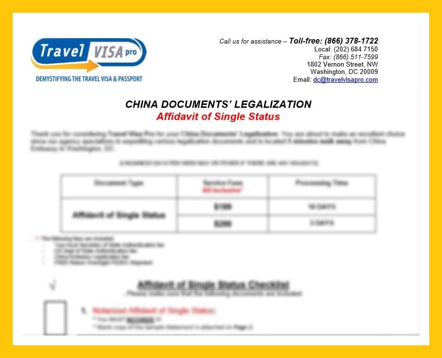 CHINA LEGALIZATION FOR SINGLE STATUS