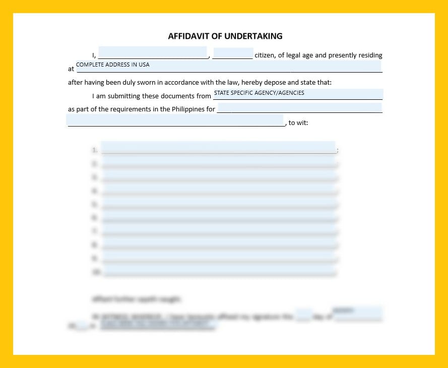 AFFIDAVIT OF UNDERTAKING (BLANK)