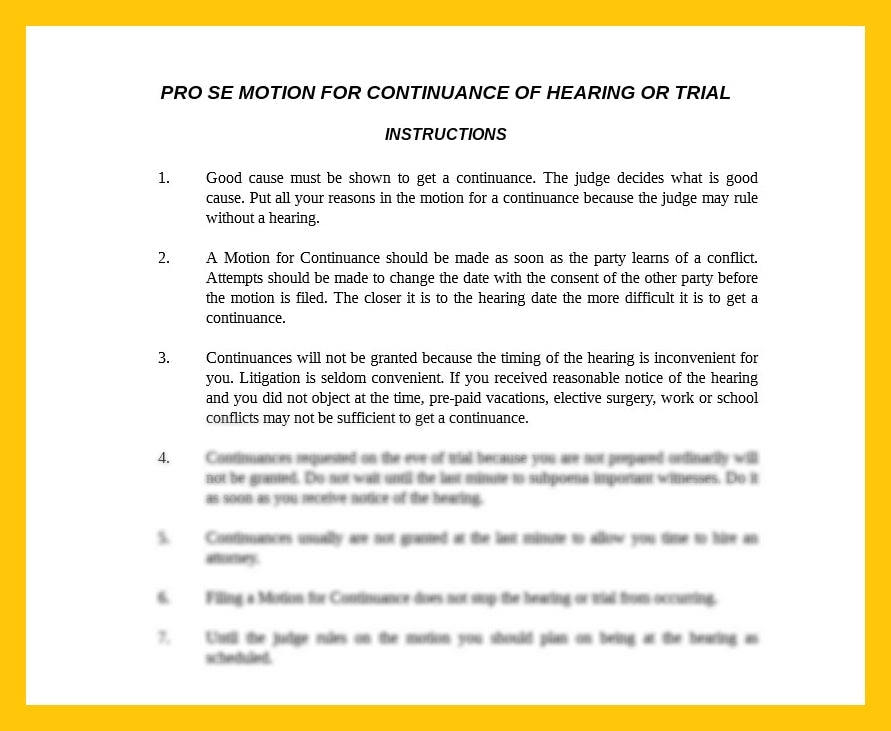 Sample ProSe Motion for Continuance