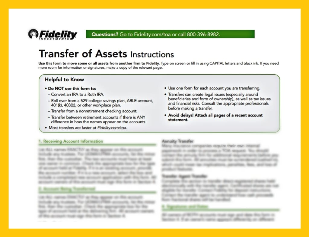 Fidelity Transfer of Assets Form