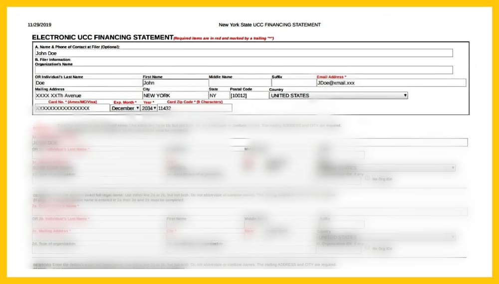 Sample New York State UCC Financing Statement